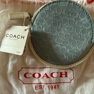 RARE NEW Coach zippered coin purse-blue monogram-white trim